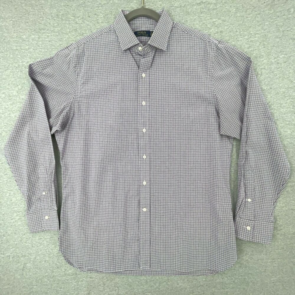 Polo Ralph Lauren Shirt Mens 17 Purple Check Button Up Long Sleeve Collar
